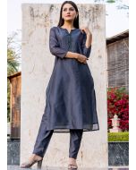 Readymade Blue Chanderi Kurta Set