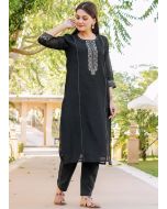 Readymade Black Chanderi Kurta Set