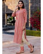 Readymade Peach Cotton Kurta Set