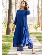 Readymade Blue Embroidered Kurta Set In Rayon