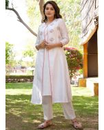 Readymade White Jacket Style Kurta Pant Set