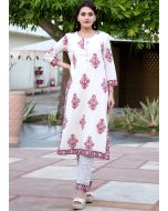 Readymade White Floral Kurta Pant Set