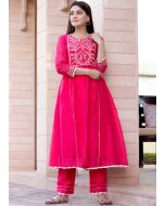 Readymade Pink Anarkali Kurta Set In Chanderi