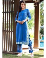 Blue Readymade Chanderi Kurta Set