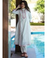 White Embroidered Chanderi Anarkali Readymade Kurta Set