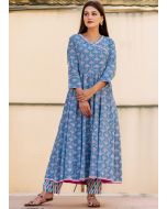 Blue Anarkali Readymade Printed Kurta Set