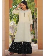 Cream Readymade Kurta With Sharara