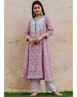 Pink Readymade Floral Printed Kurta Set