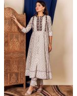 White Readymade Floral Anarkali Kurta Set