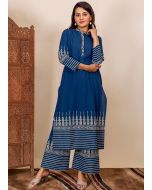 Blue Readymade Printed Kurta Palazzo Set