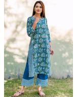 Blue Readymade Floral Kurta Palazzo Set