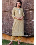 Yellow Readymade Stripes Printed Kurta Set