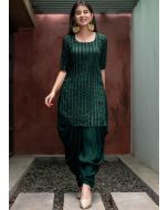 Zari Embroidered Readymade Patiala Suit In Green