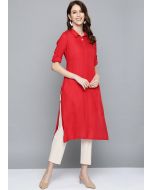 Readymade Red Straight Cut Kurta With Pant