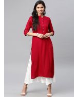 Red Readymade Rayon Kurta With Palazzo