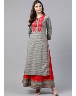 Green Readymade Floral Kameez Palazzo Set