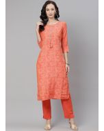 Peach Festive Printed Readymade Kurta Set