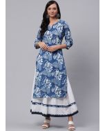 Readymade Blue Cotton Kurti Sharara Set