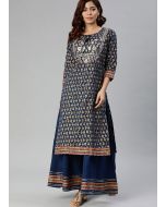 Navy Blue Readymade Cotton Kurta Palazzo Set