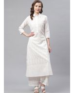 White Straight Cut Kurta With Palazzo