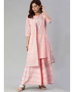 Peach printed jacket style kurta set