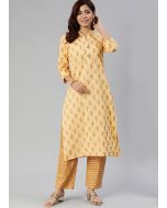 Readymade Yellow Cotton Kurta Pant Set