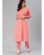 Pink Readymade Printed Kurta Pant Set