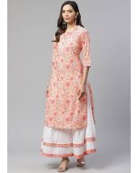 Readymade Peach Kurta Palazzo Set In Cotton