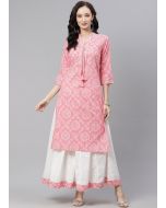 Pink Readymade Printed Kurta Palazzo Set