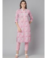 Pink Floral Printed Readymade Kurta Pant Set