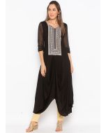 Black Asymmetric Printed Readymade Kurta Set