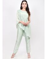 Green Embroidered Peplum Style Kurti With Pant