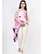 White Tie Dye Printed Asymmetric Tunic With Pant