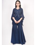 Navy Blue Jacket Style Top With Sharara