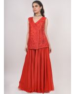 Red Embroidered Kurti With Palazzo