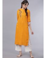 Yellow Embroidered Readymade Kurta Set In Rayon