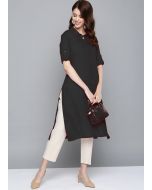 Plain Black Readymade Rayon Kurta With Pants