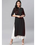 Black Readymade Rayon Kurta Set In Straight Cut