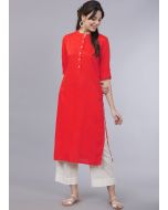 Red Readymade Straight Kurta With Plain Pants