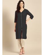 Black Slit Style Readymade Kurta Set In Rayon