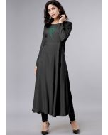 Black Flared Readymade Kurta With Churidar