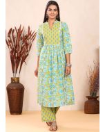 Green Readymade Floral Printed Kurta Set