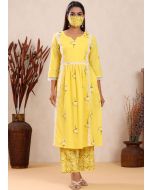 Readymade Yellow Floral Kurta Set In Cotton