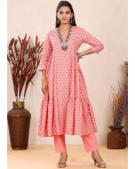 Readymade Peach Printed Kameez Pant Set