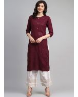 Readymade Maroon Straight Cut Kurta Set