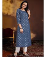 Blue Foil Printed Kurta Pant Set