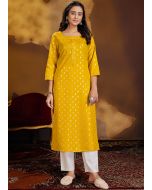 Yellow Foil Printed Kurta With Pant