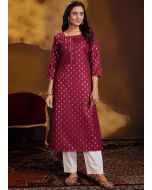 Maroon Foil Printed Kurta With Pant