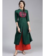 Green Embroidered Readymade Kurta With Palazzo