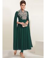 Readymade Green Party Wear Cape Sleeved Kurta Set